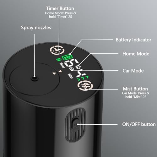 Mini Battery Operated Waterless Diffuser with 4 Mist Level Timers Auto-off D385
