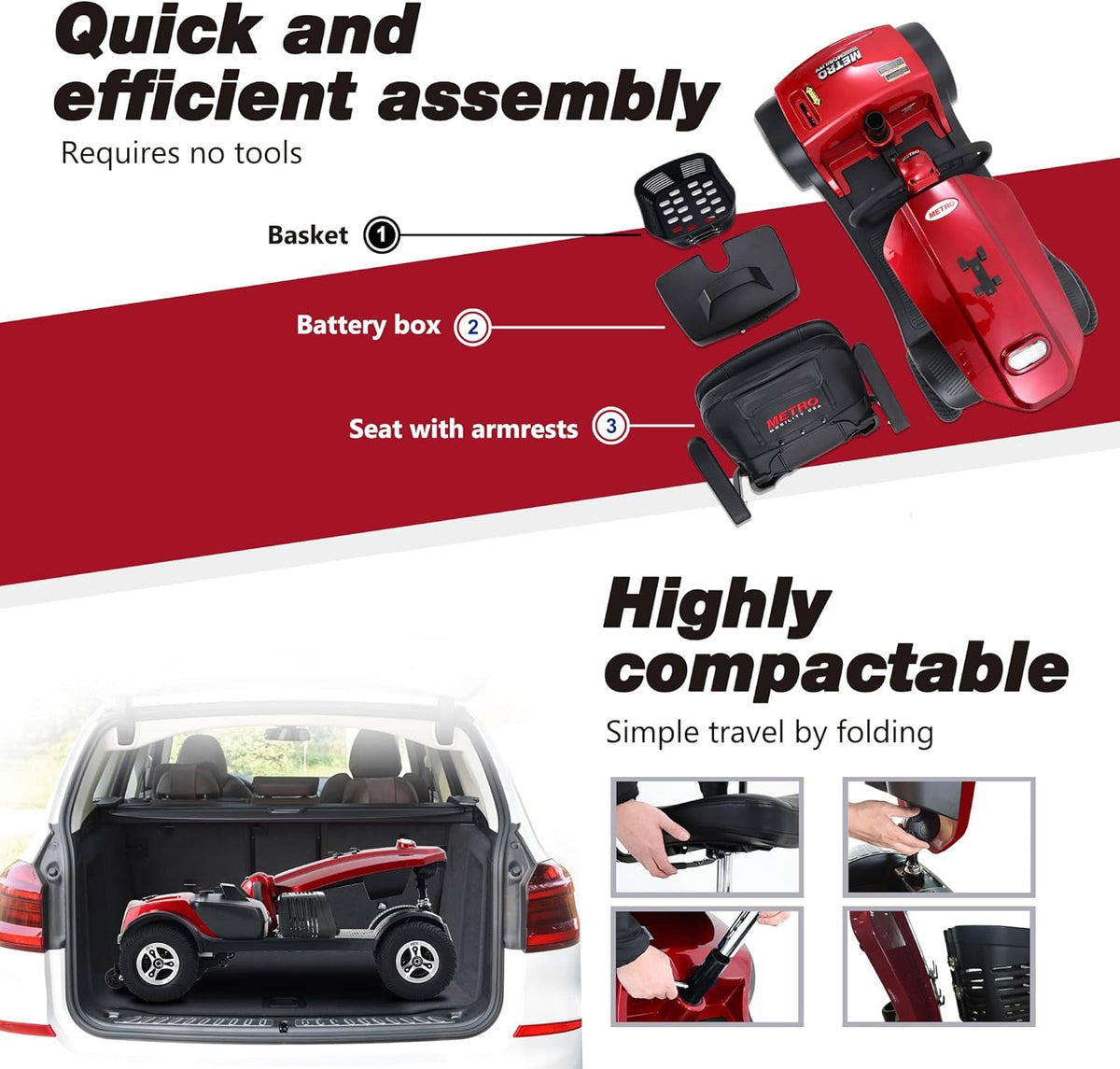 Red 4 Wheel Folding Mobility Scooter R950899