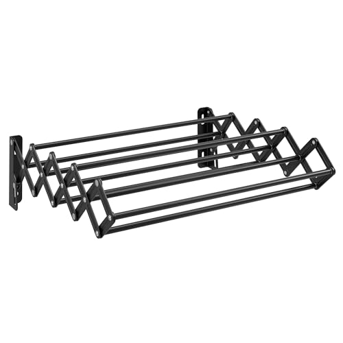 Wall-Mounted Accordion Clothes Drying Rack, 9 Staggered Hanging Rods, Steel E439