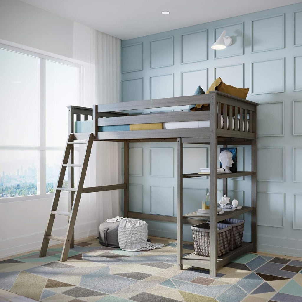 White Twin High Loft Bed with Bookcase I91572