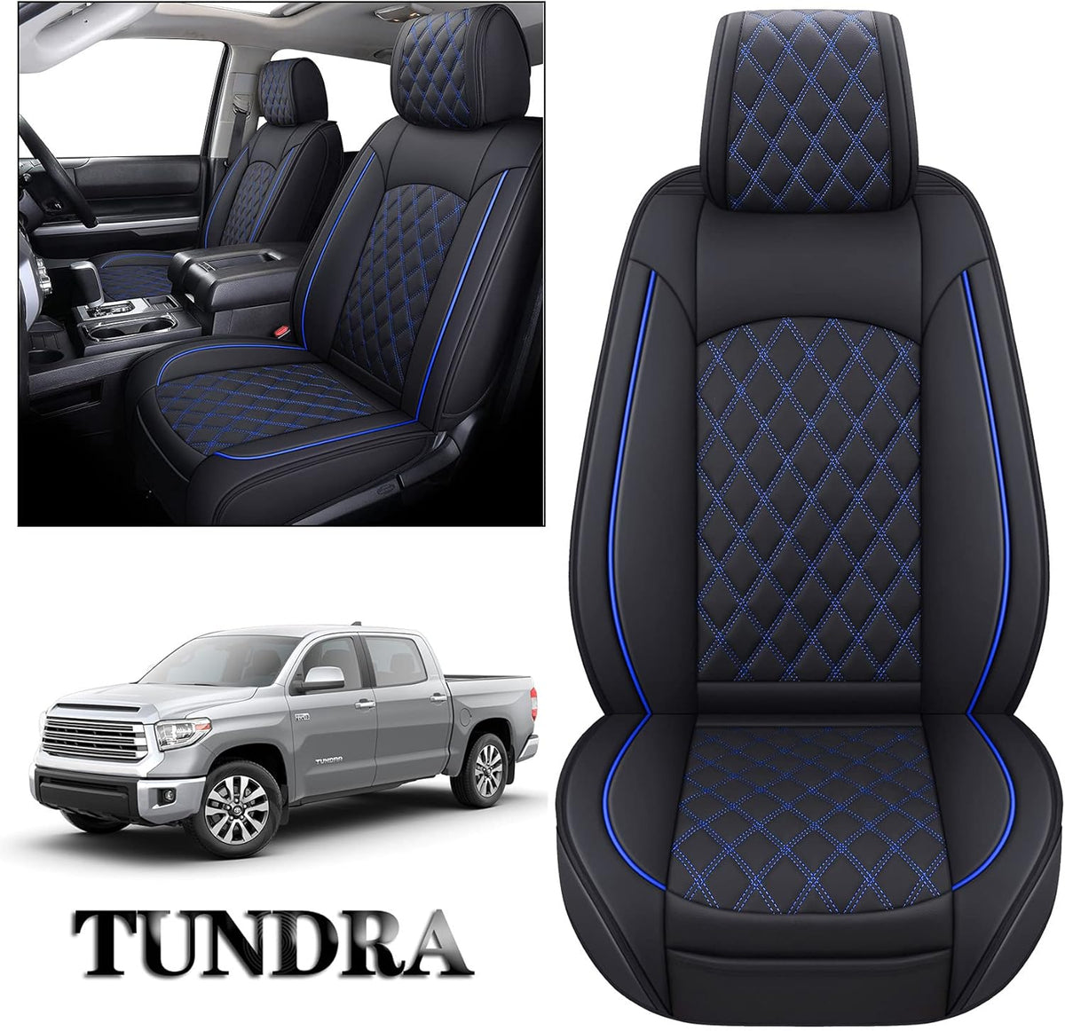 Black Leather Seat Covers for Toyota Tundra Crewmax Double Cab Split Bench 40/60 5 PCS Full Set R43728