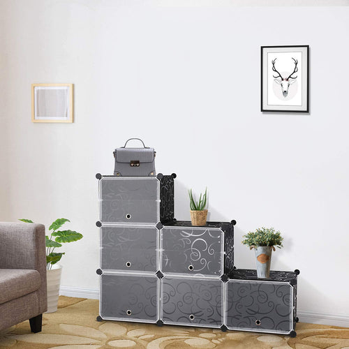 10 Cube Shoe Rack with Doors and Extra Hooks, Black and Clear Z13992