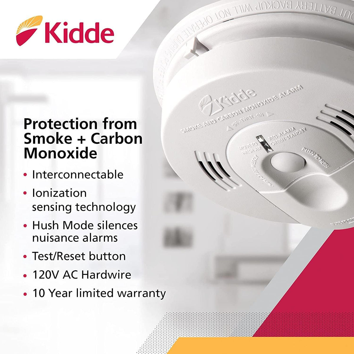 Hardwired Interconnect Smoke & Carbon Monoxide Detector with Battery Backup, Pack of 2 T4940