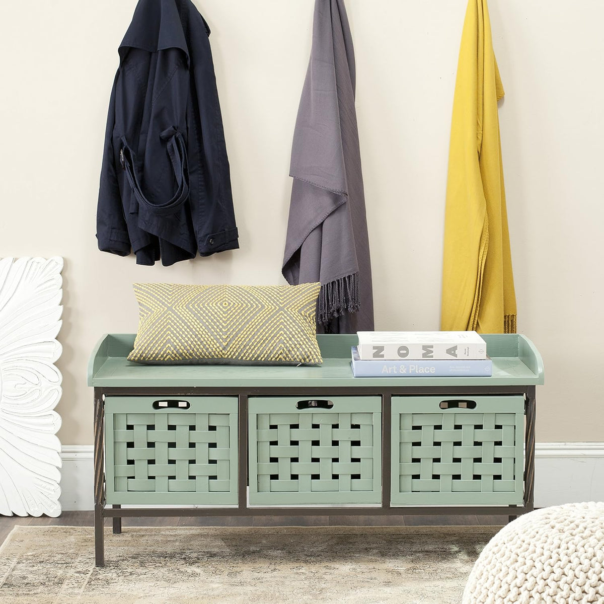 Brown Wooden Storage Bench M646