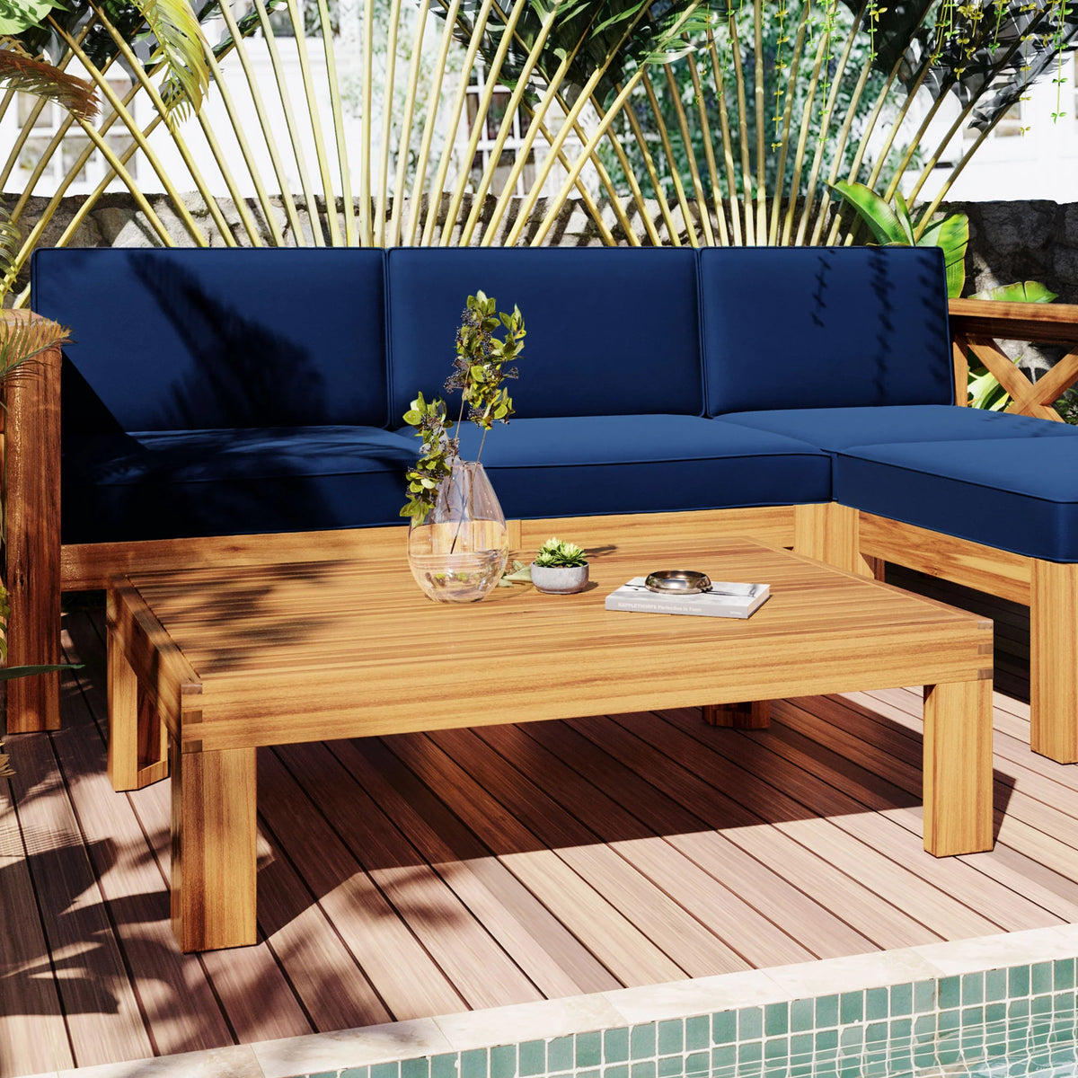 Wood 5-Piece Sectional Sofa Set with Cushions I3469