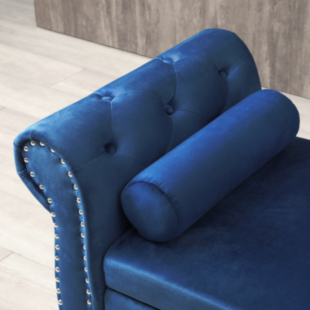 Blue Velvet Storage Bench Ottoman with Pillow R919