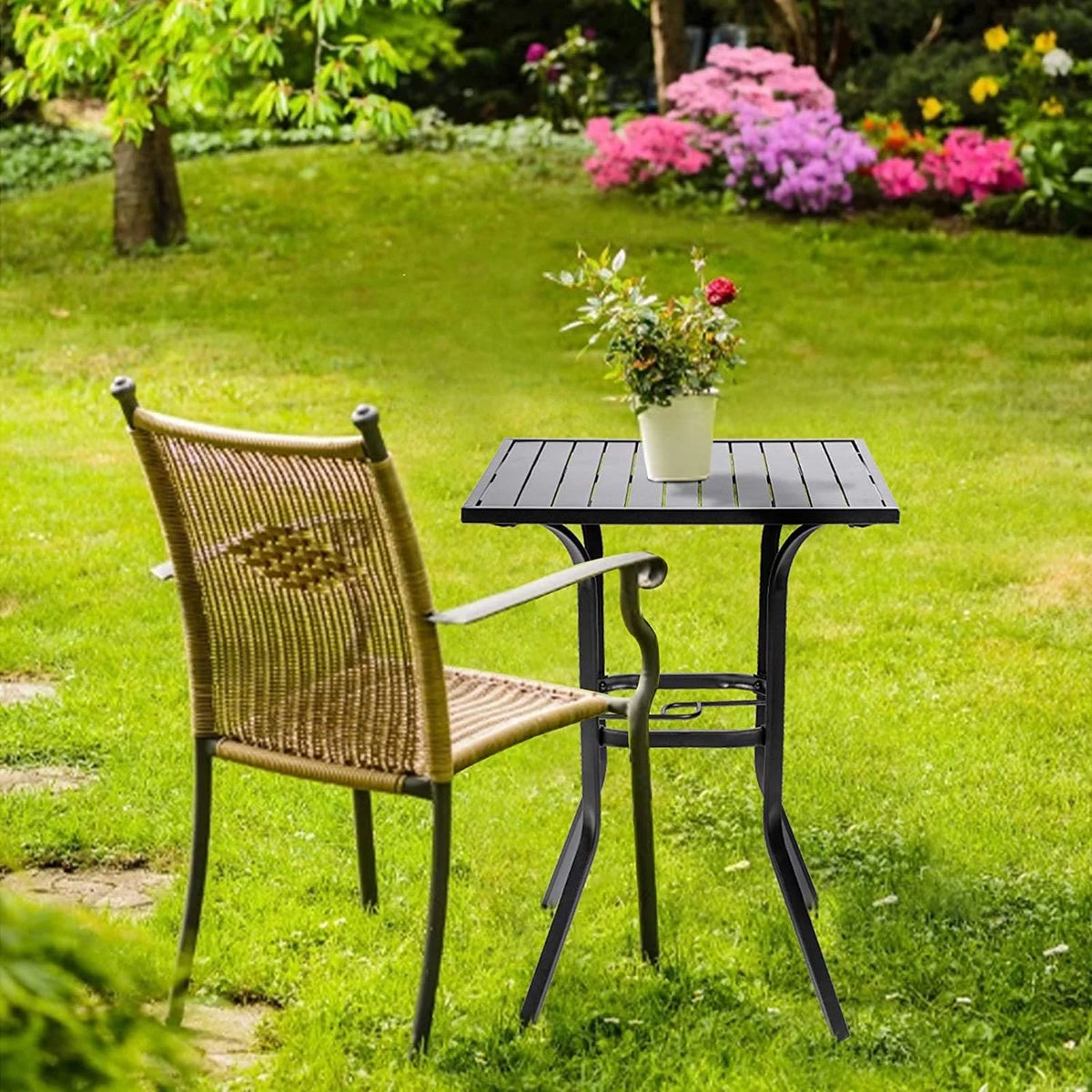 Black Square Patio Height Bar Table with Umbrella Hole V55154