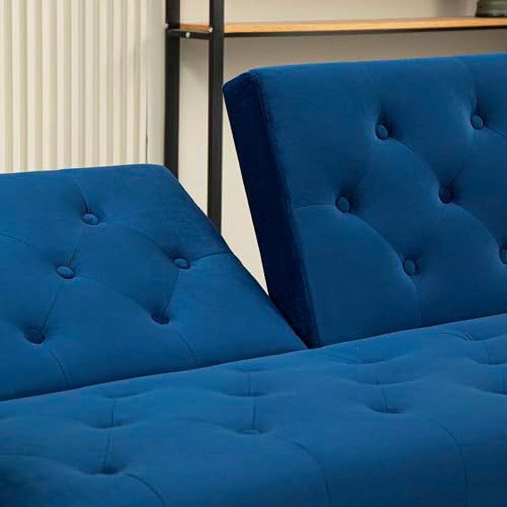 Blue Velvet Convertible Sofa Bed with 2 Pillows P2252