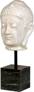 White Crackle Buddha Head on Marble Stand H859599