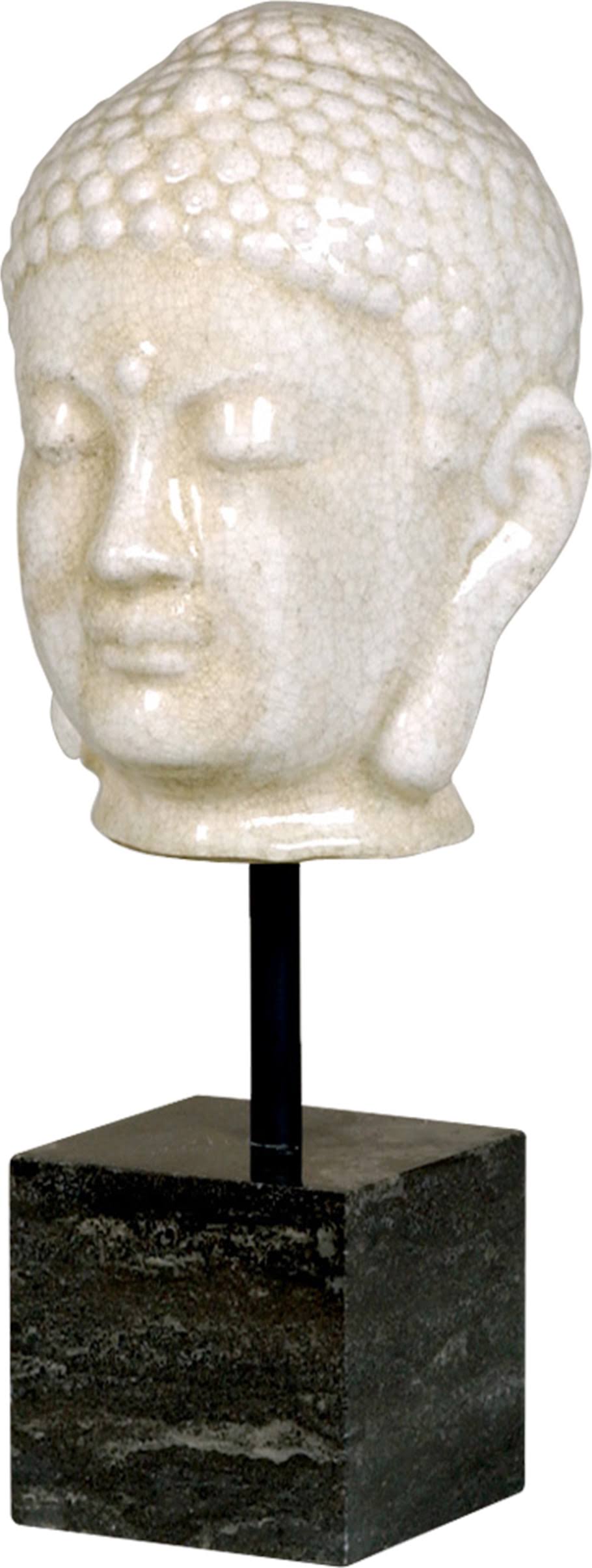 White Crackle Buddha Head on Marble Stand H859599