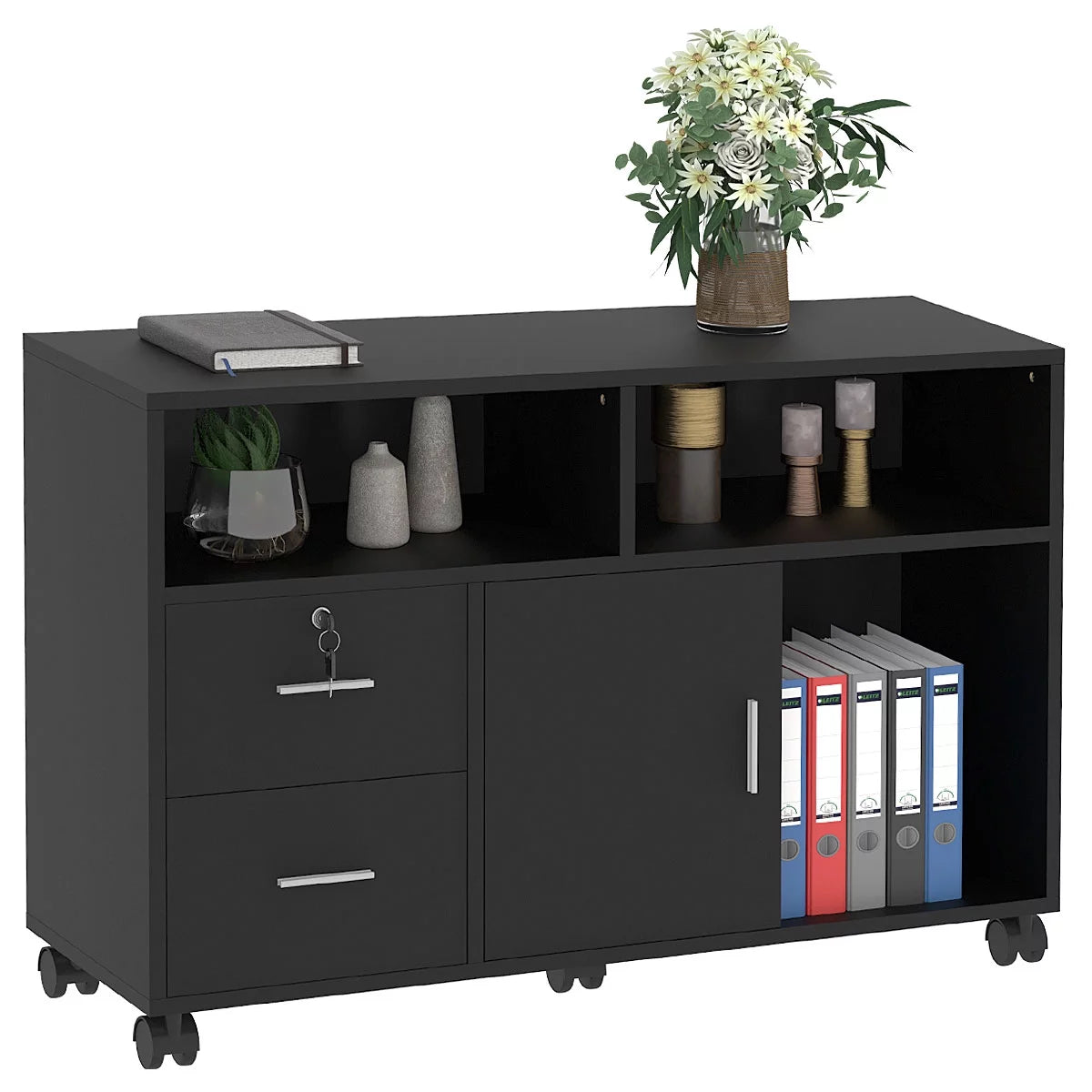 Black 2 Drawer Lateral File Cabinet with Lock H2045