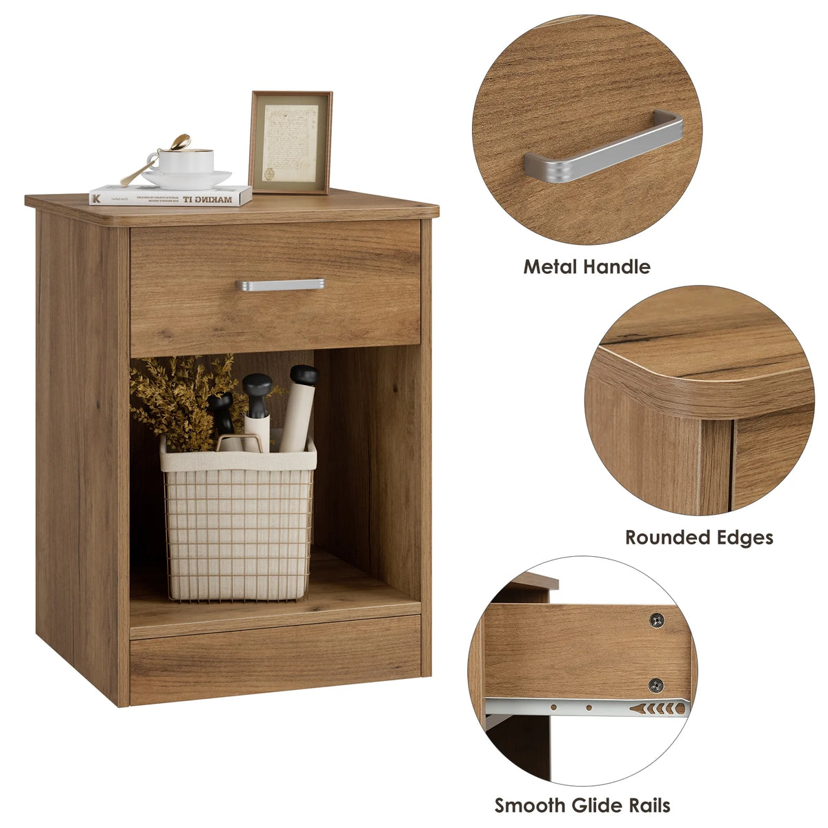 2 Tier Nightstand with Drawer, White O4789