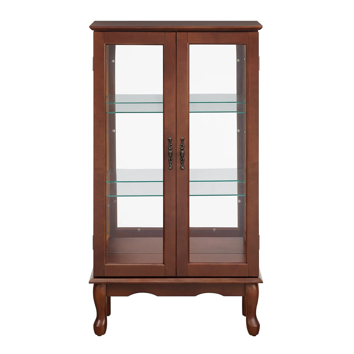 Walnut 3 Shelf Tempered Glass Curio Cabinet J812498
