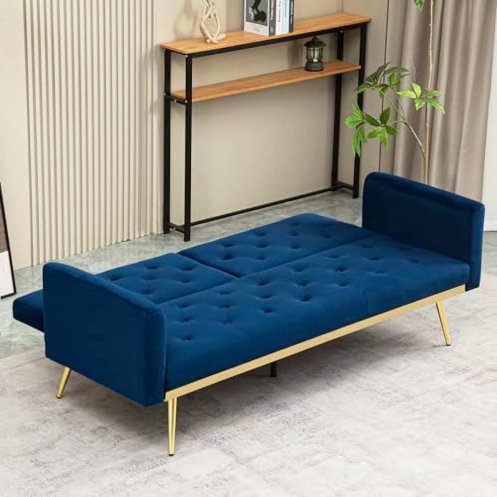 Blue Velvet Convertible Sofa Bed with 2 Pillows P2252