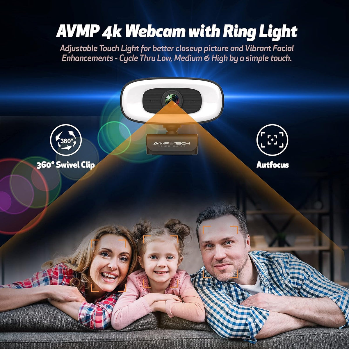 4K Webcam with Light Ultra HD 8MP Autofocus USB Web Cam with Microphone for Desktop Computer PC Streaming Camera + Tripod + USBC + Privacy Cover Pack of 2 R804017