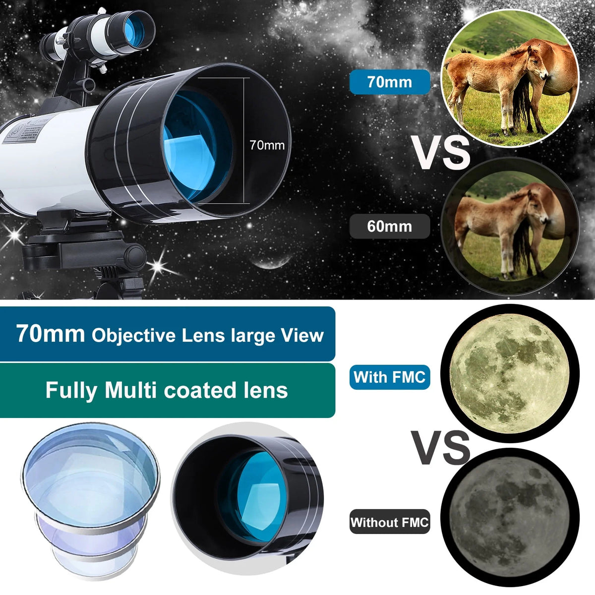 70mm Aperture 400mm Refracting Telescope with Tripod B9650