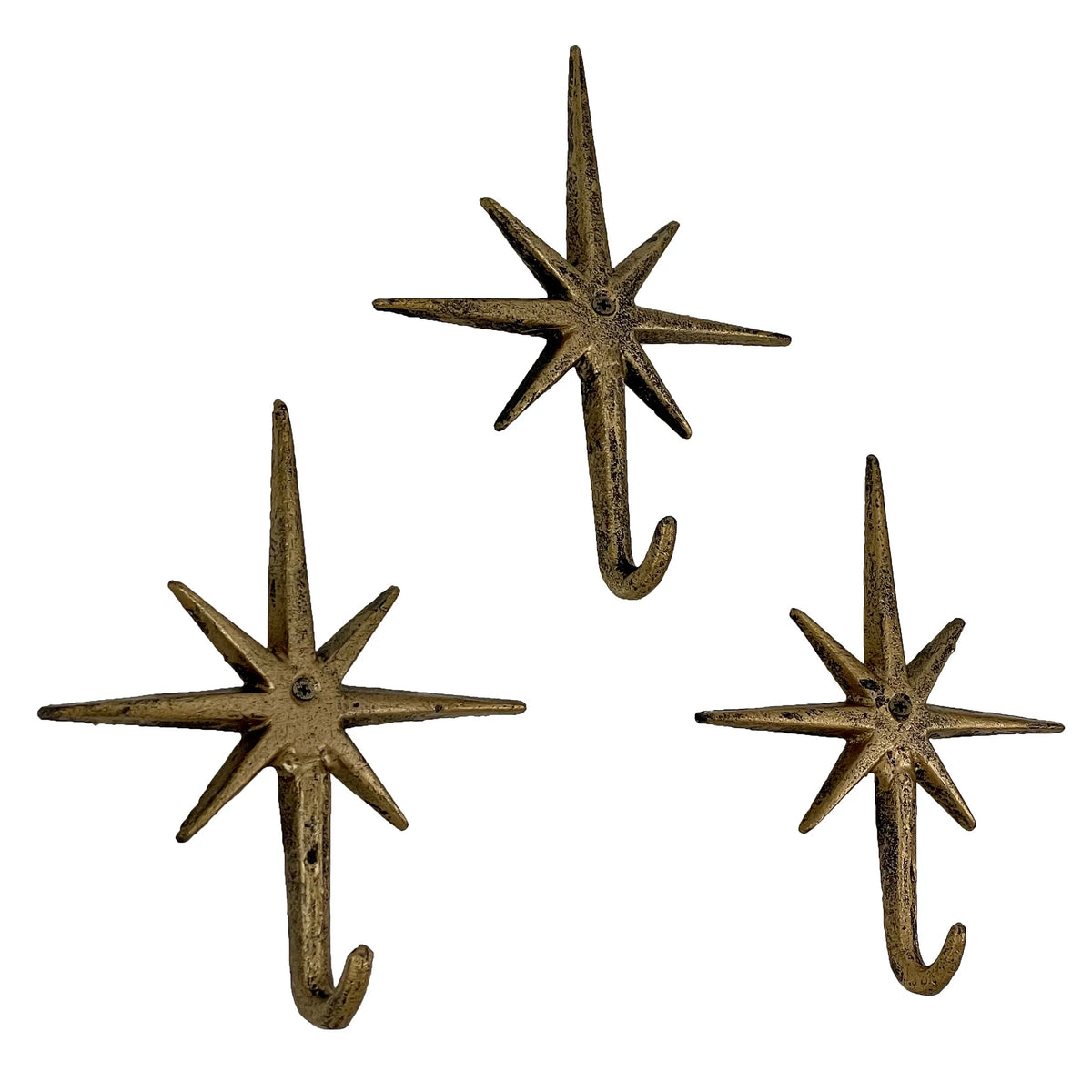 Set of 3 Gold Cast Iron Wall Hooks A22932