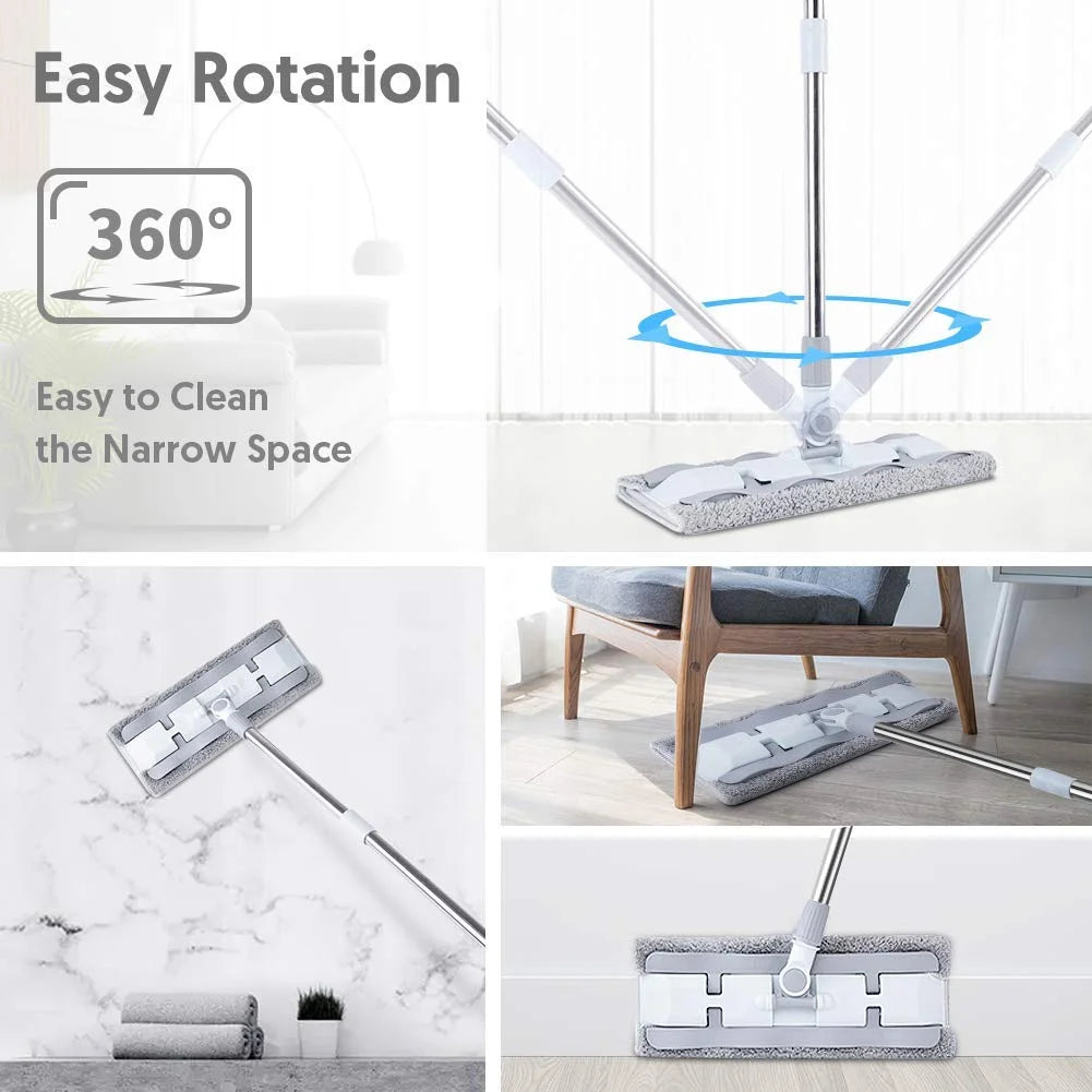 Microfiber Hardwood Floor Mop with 4 Washable Pads, 360 Rotation Flat Mop with Stainless Steel Handle G48521