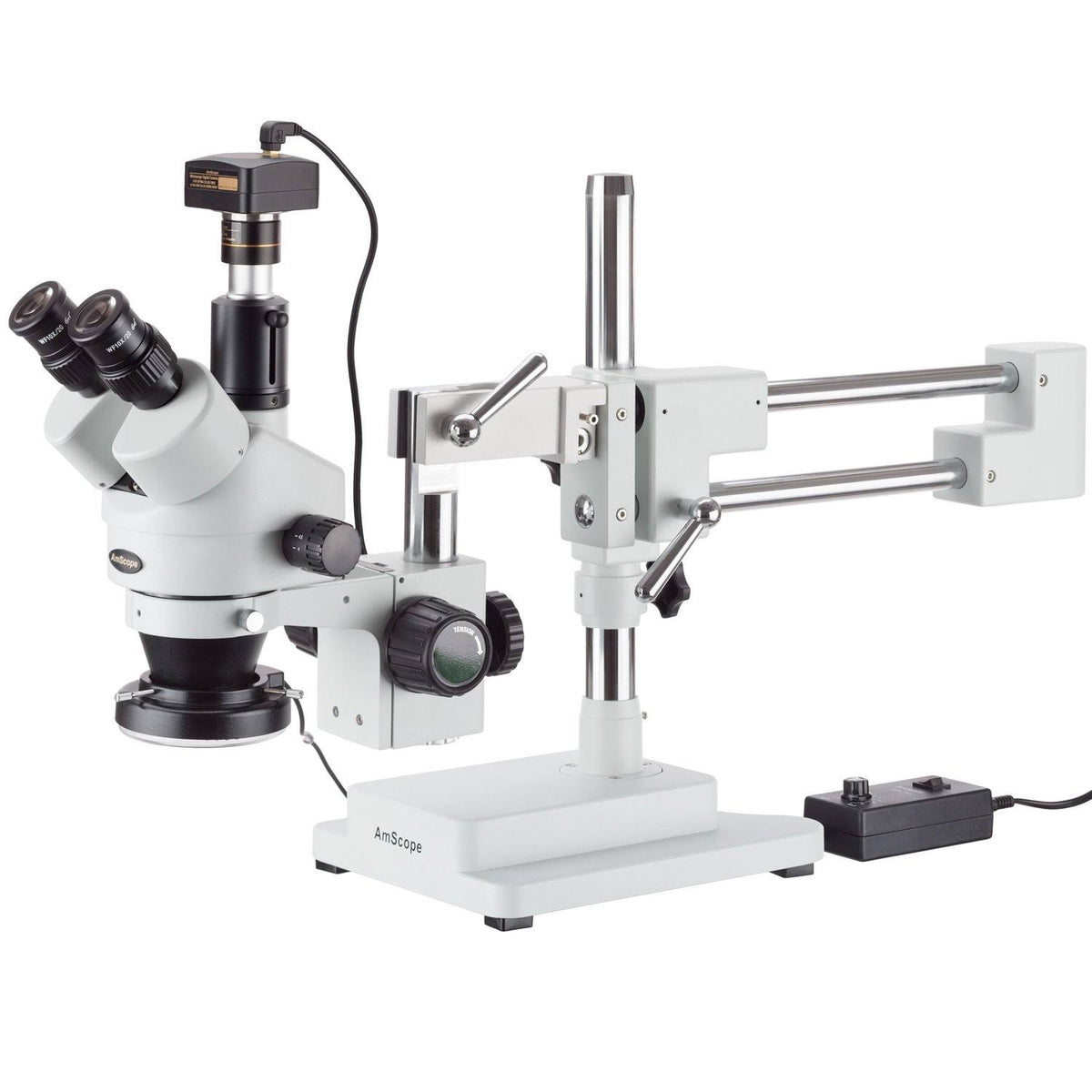 3.5X-45X Stereo Zoom Microscope on Dual Arm Boom Stand with 144-LED Ring Light and 3MP Camera F988315