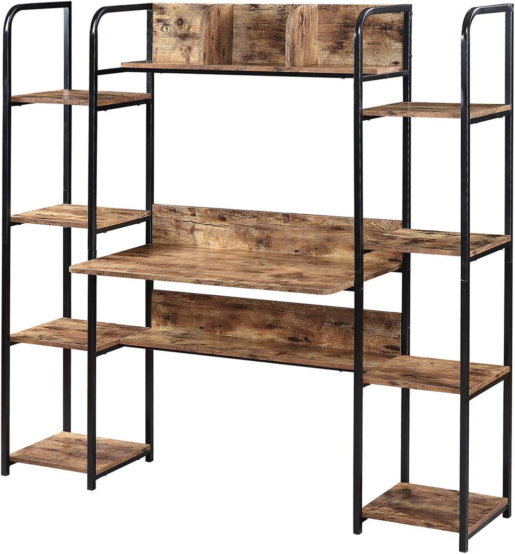 Brown Home Office Hutch and Double Bookcase Desk B3374