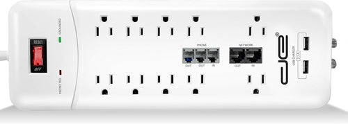 10-Outlet Straight Plug 3500 Joules Heavy Duty Surge Protector (25 FT, WHT) Pack of 2 Y53814