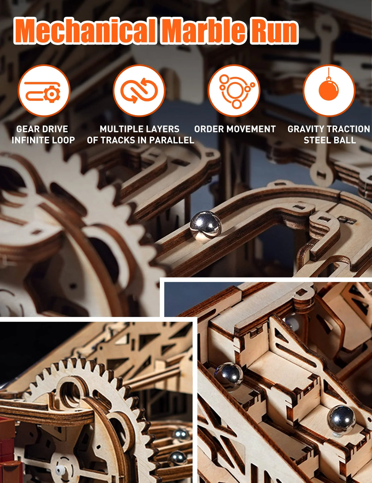 3D Wooden Puzzles Marble Run Model Building Kits with Motor C50142