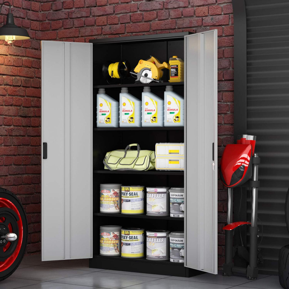 Metal Storage Cabinet with Locking Doors and 4 Adjustable Shelves M88418