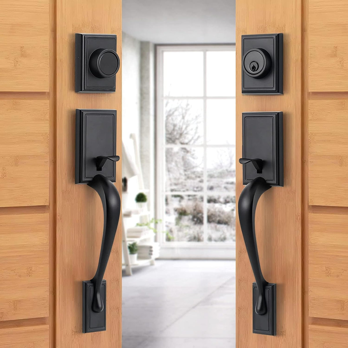 Matte Black Front Door Lock Set with Deadbolt and Knob, Pack of 2 T969953