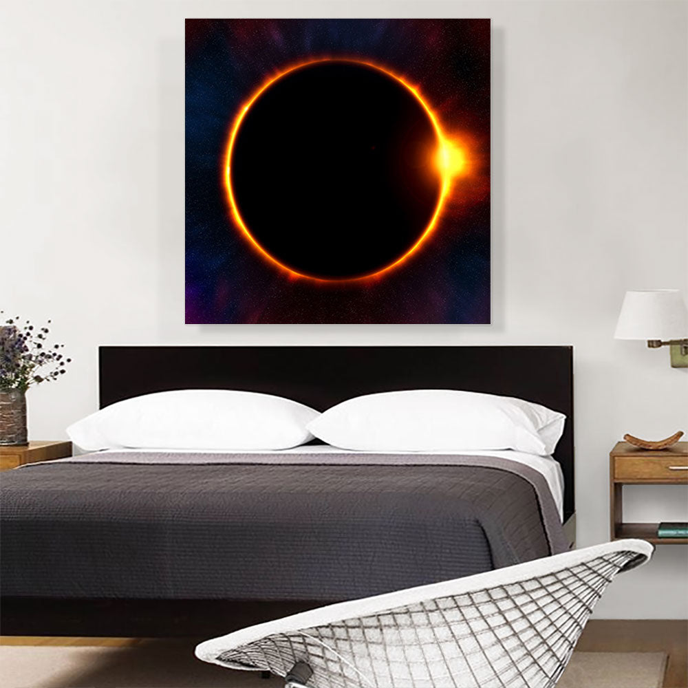 Solar Eclipse Moon Blocking Out Sun Square Canvas Art Print 36" x 36" Z932