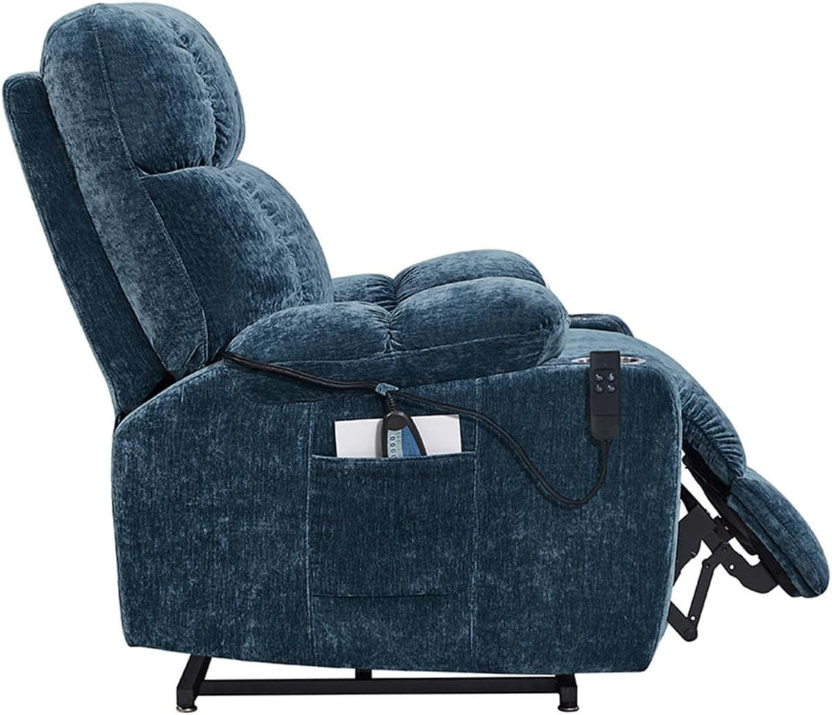 Blue Dual Motor Power Lift Recliner Chair with Remote Control Massage and Heat Cup Holder Q8971