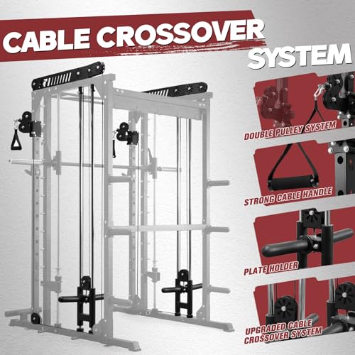Multi-function Smith Machine with Cable Crossover System Power Rack R32127