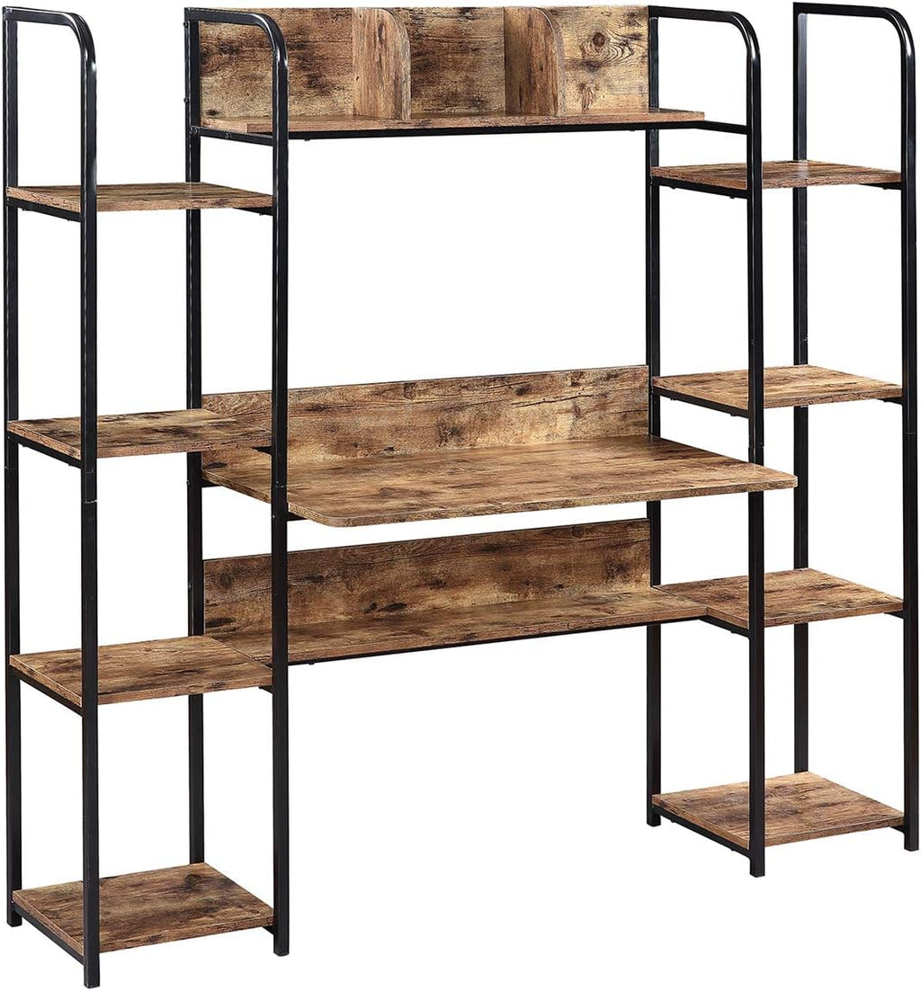 Brown Home Office Hutch and Double Bookcase Desk B3374
