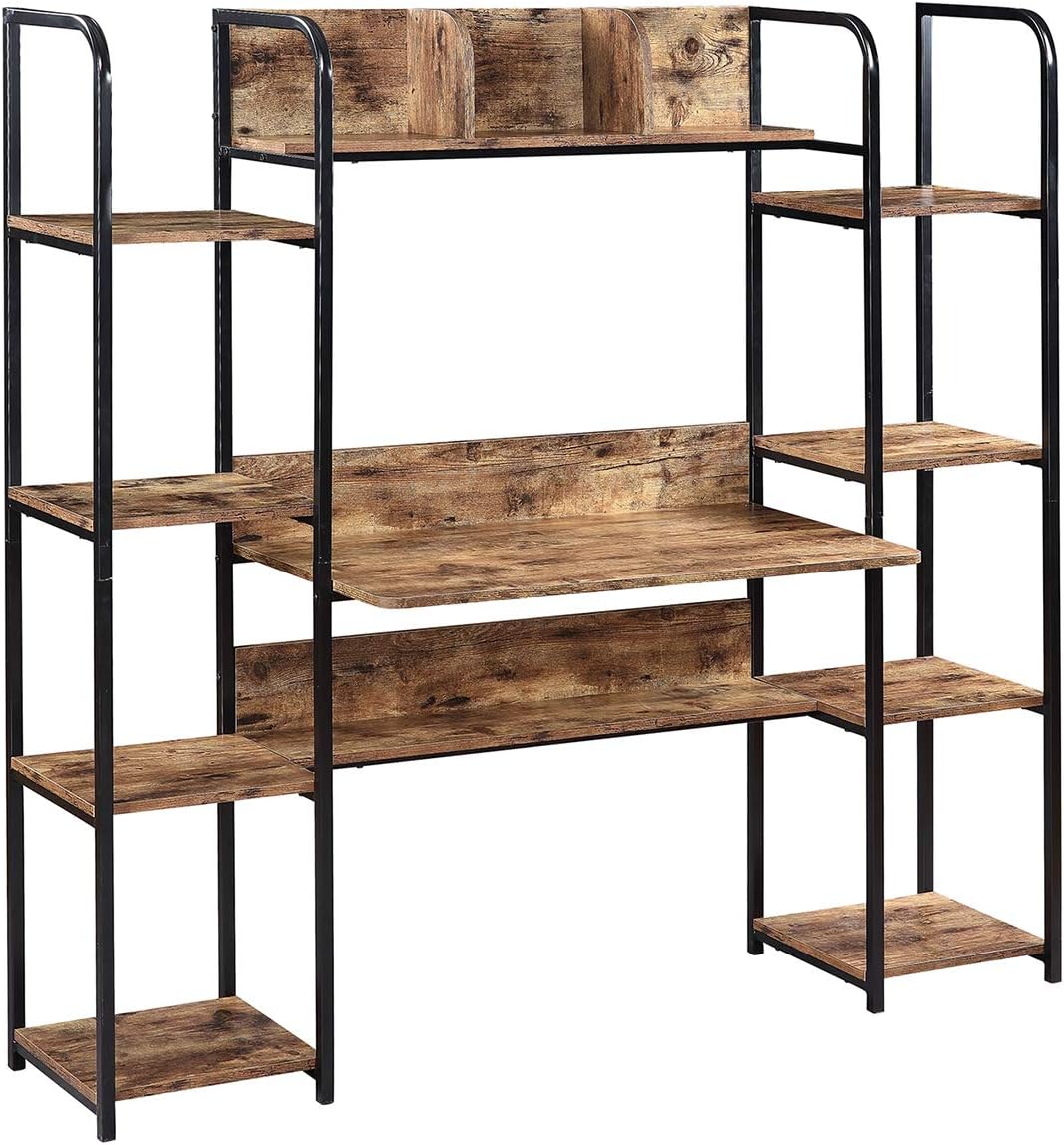 Brown Home Office Hutch and Double Bookcase Desk B3374