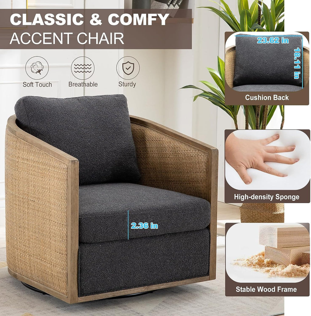 Carbon Black Rattan Swivel Barrel Chair with Arms Q6339