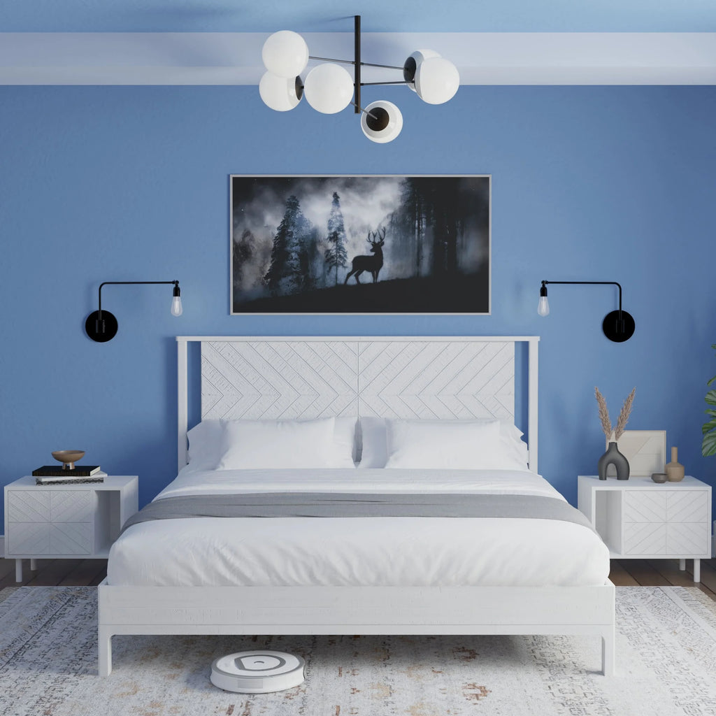 Queen Platform Bed Frame with Headboard Solid Wood Black I1741