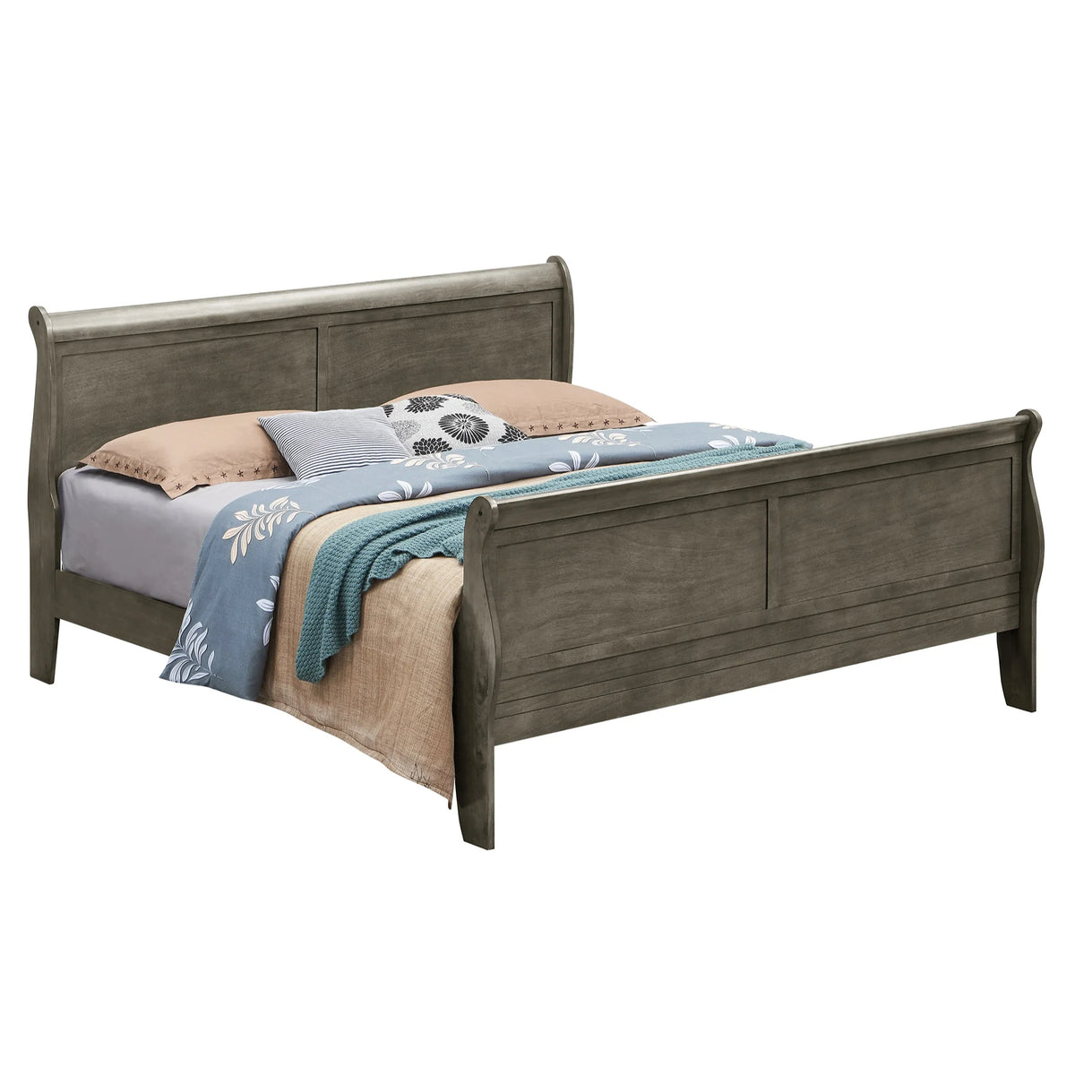 Gray King Sleigh Wood Bed F6836