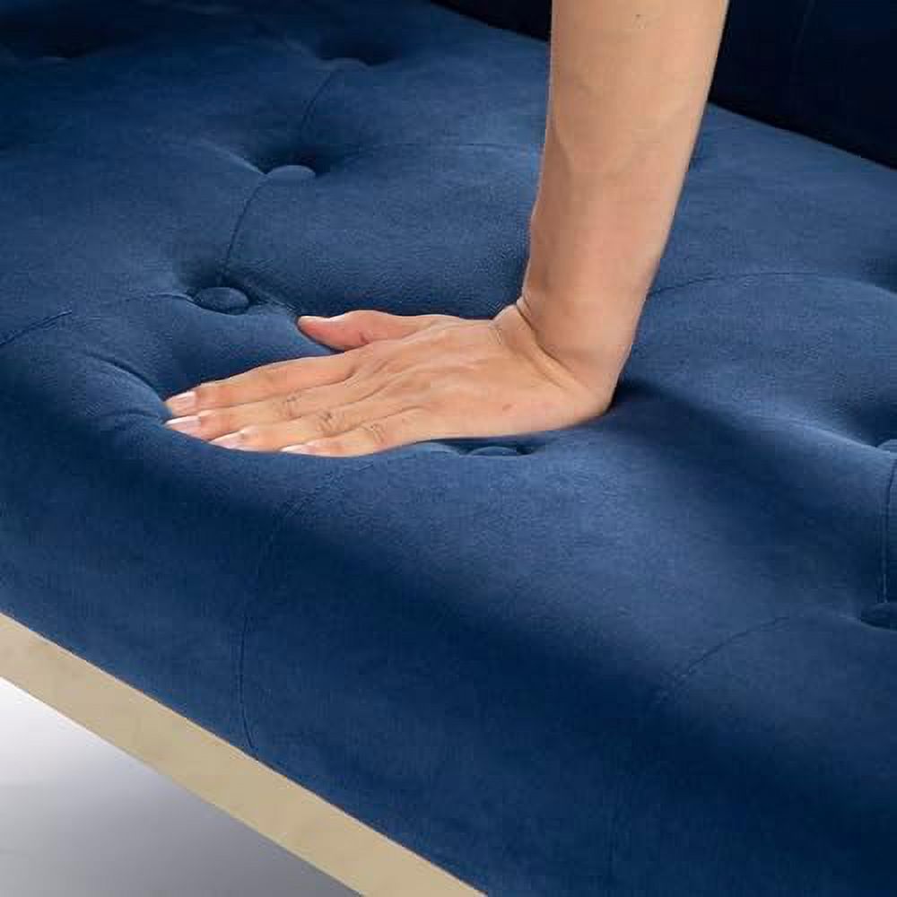 Blue Velvet Convertible Sofa Bed with 2 Pillows P2252