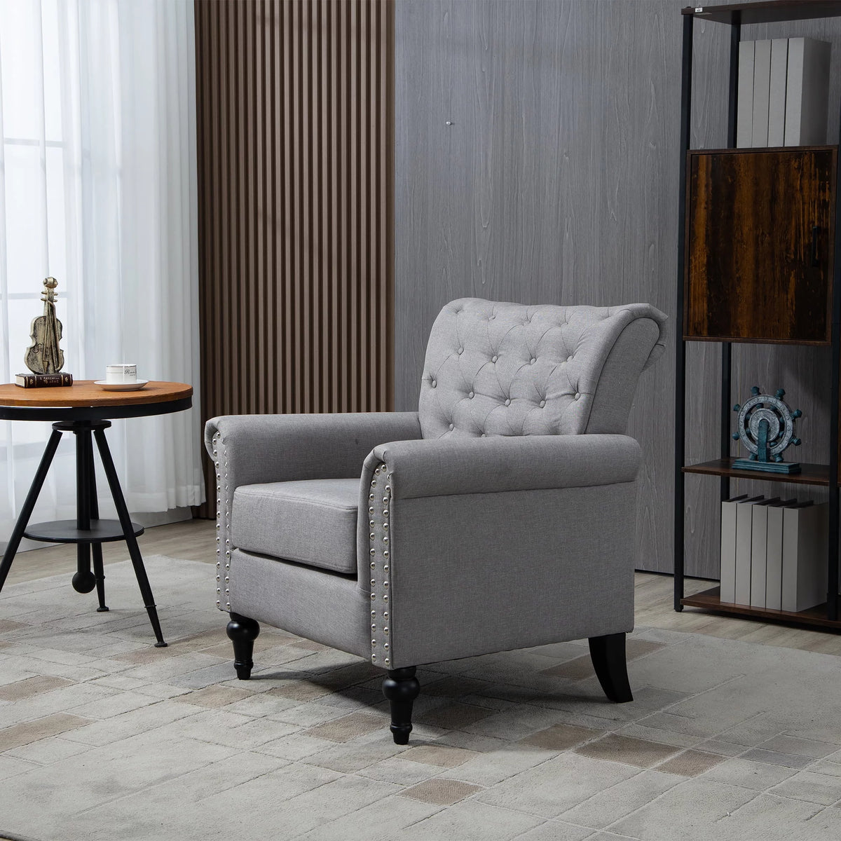 Light Grey Linen Accent Chair with Wood Legs L227293