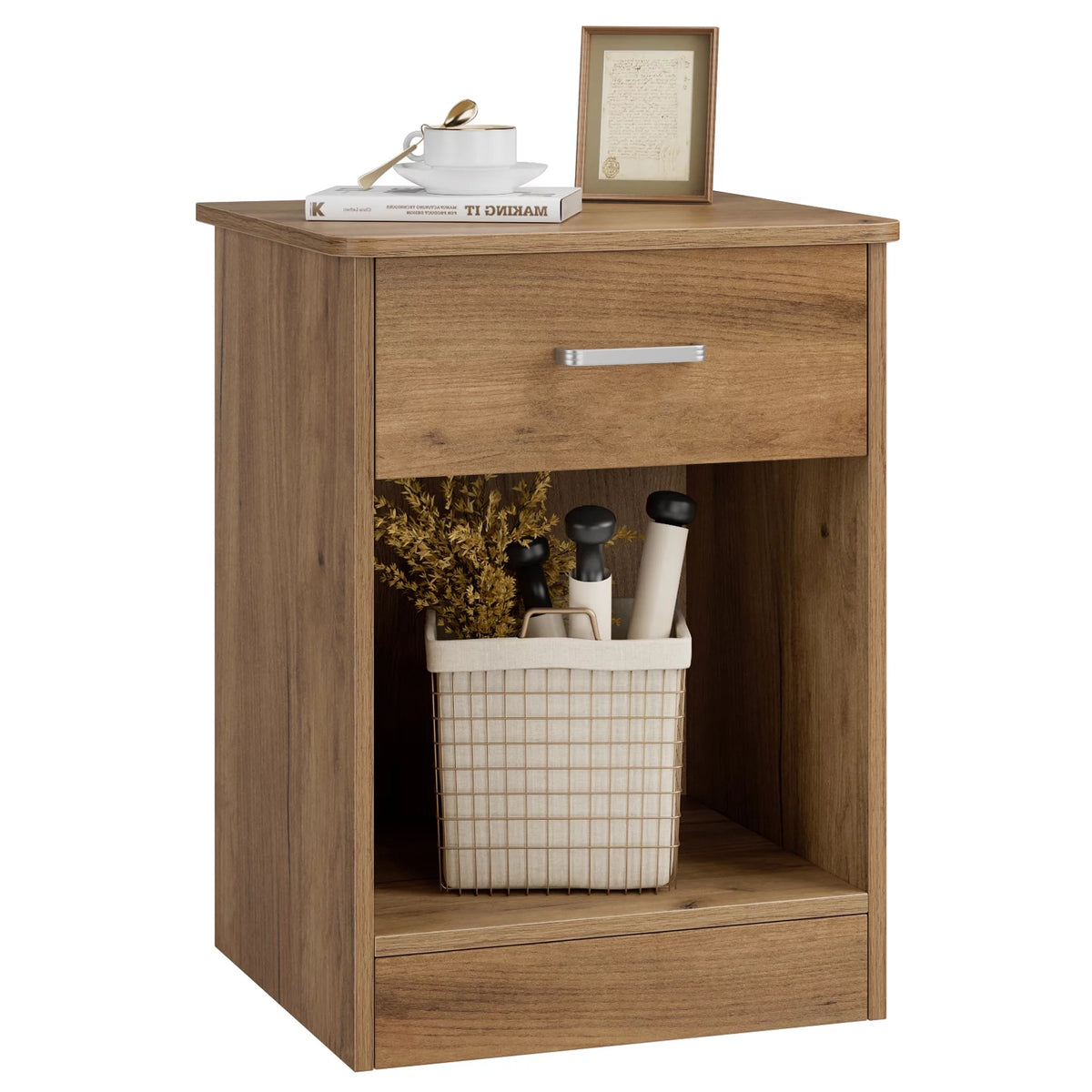 2 Tier Nightstand with Drawer, White O4789
