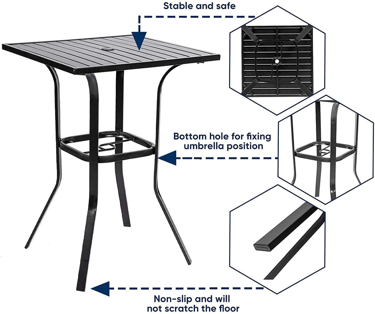 Black Square Patio Height Bar Table with Umbrella Hole V55154
