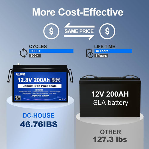 12V 200Ah Lithium LiFePO4 Deep Cycle Battery with 2560Wh Energy and 200A BMS P78224