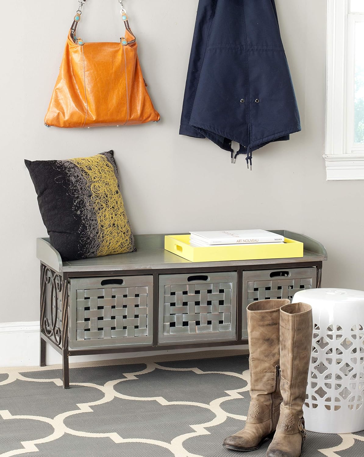 Brown Wooden Storage Bench M646
