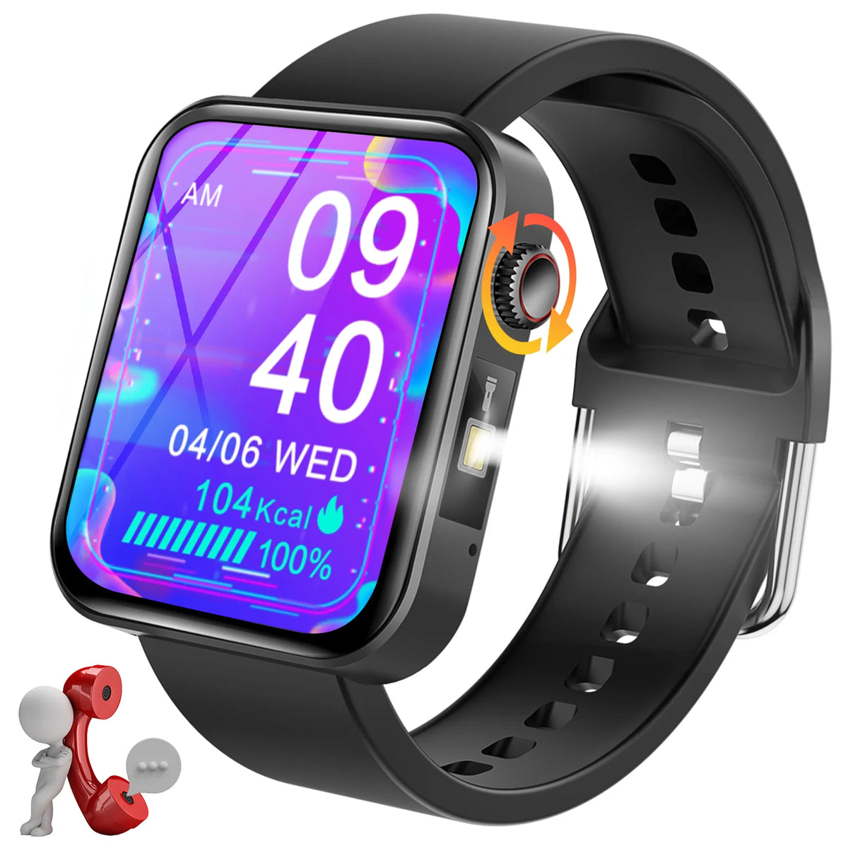 1.69” HD Fitness Tracker Smartwatch with LED Flashlight D480