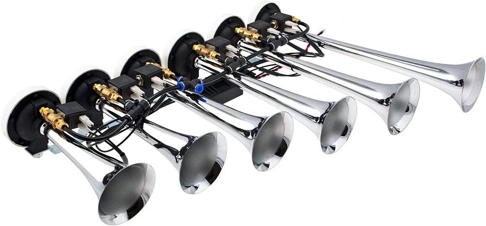 Chrome Plated 12V 6 Trumpet Musical Air Horn Z8356