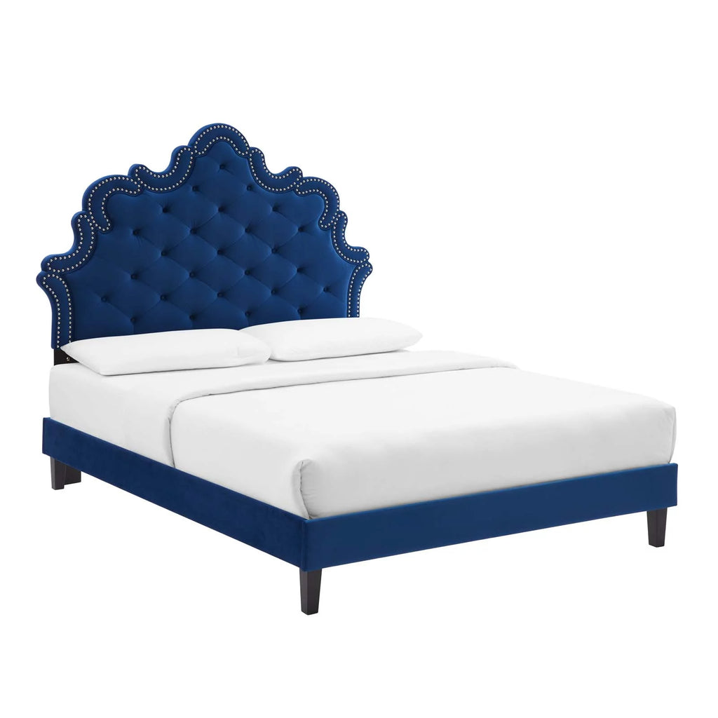 Button-Tufted Velvet Twin Bed V561