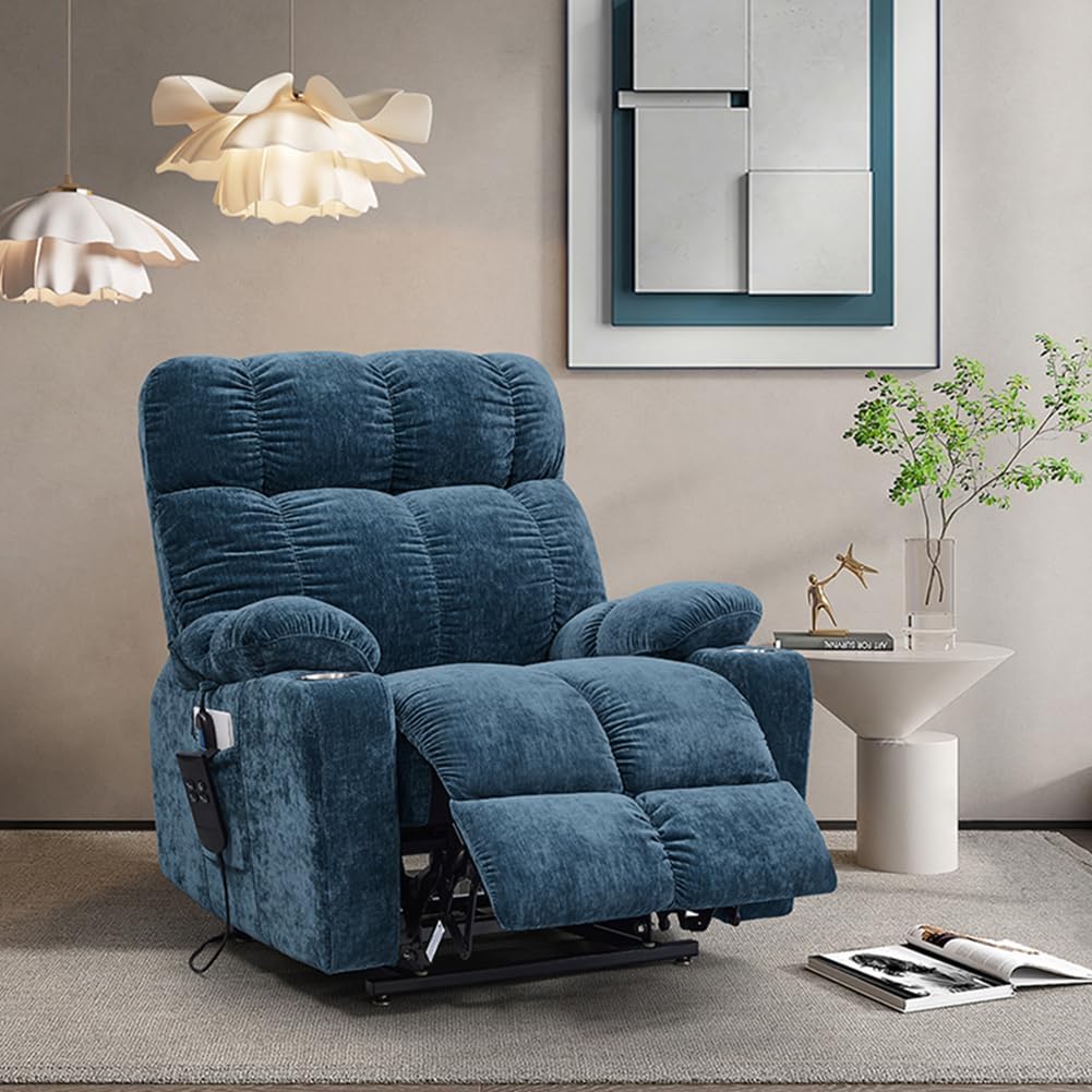 Blue Dual Motor Power Lift Recliner Chair with Remote Control Massage and Heat Cup Holder Q8971