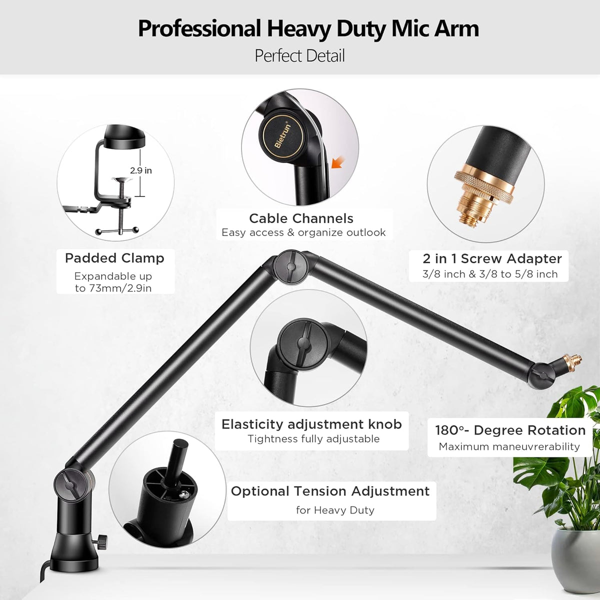 Heavy Duty Metal Boom Arm Mic Stand with 3/8 to 5/8 Adapter Y239127