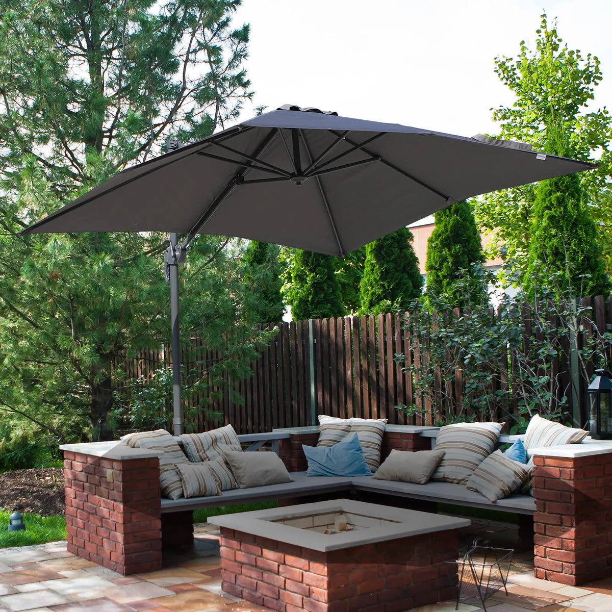 8 x 8 Square Offset Cantilever Patio Umbrella with Cross Base Grey G2966