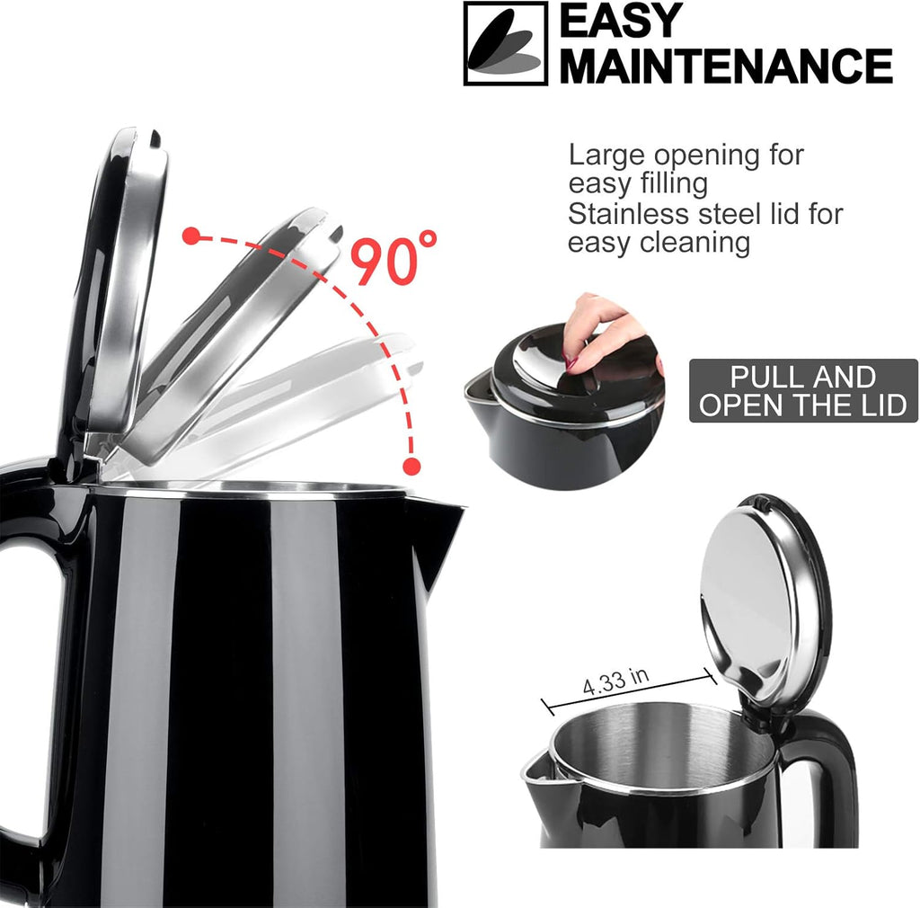 Stainless Steel Double Wall Electric Kettle, 1.0L (Black) H3389