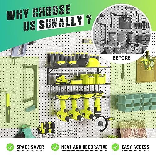 3 Layers Wall Mounted Power Tool Organizer with 4 Drill Holders (2 Pack) V787